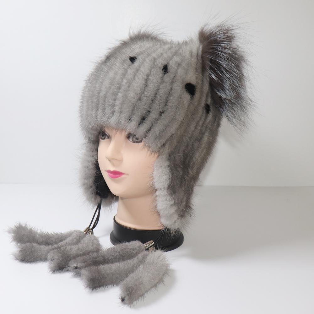 Шапки для защиты ушей для женщин, зимняя шапка из натурального меха норки, женская вязаная шапка из натурального меха норки, хорошее качество, теплые меховые шапки
