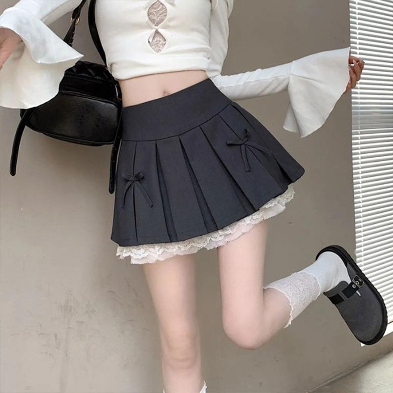 Юбка-плиссе для девочек, серая кружевная мозаика, А-силуэт, короткая юбка, юбка-бантик с высокой талией для девочек из группы Minority Spice Girls, элегантная короткая юбка