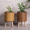 Hand Wove Rattan Woven Flower Pot Retro Flower Planters Creative Flower Basket  Home Decor