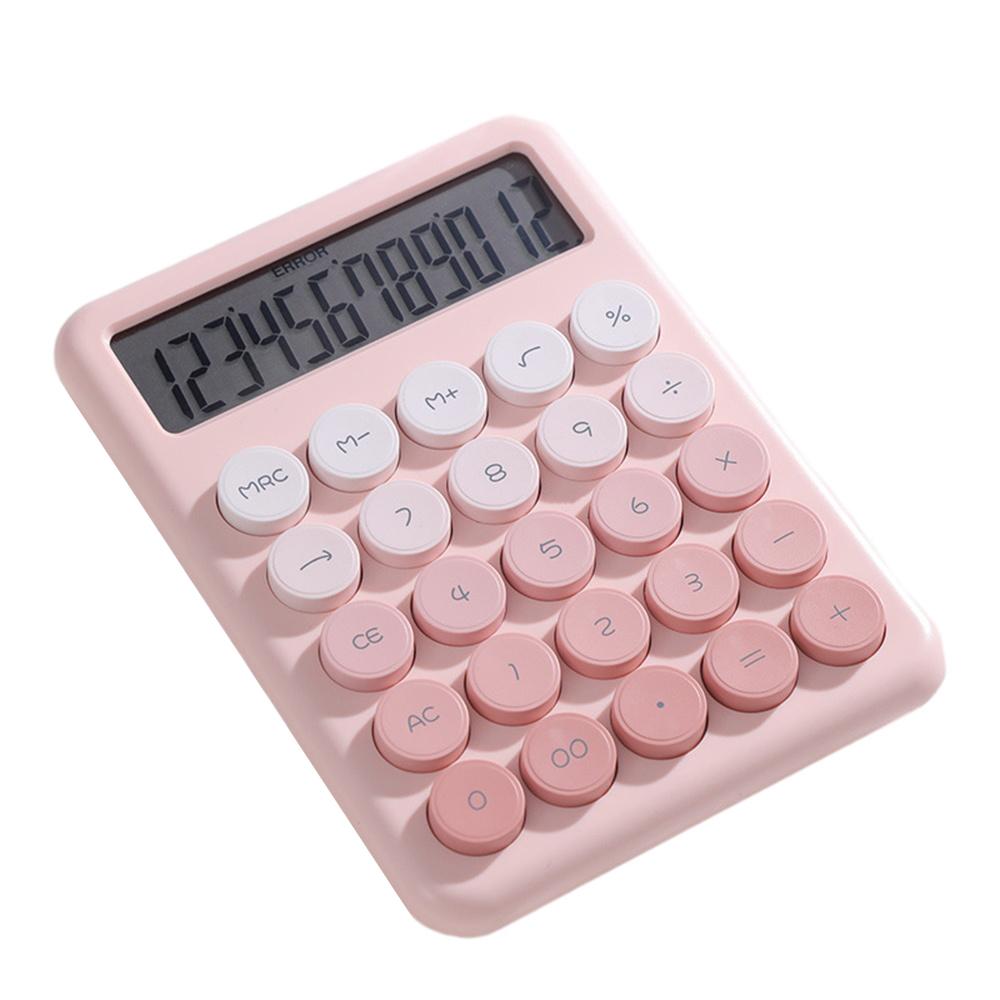 Gradient Pink Desktop Calculator 12 Digit Large LCD Display Silent No Voice Big Round Button for Office School Home Kids Students