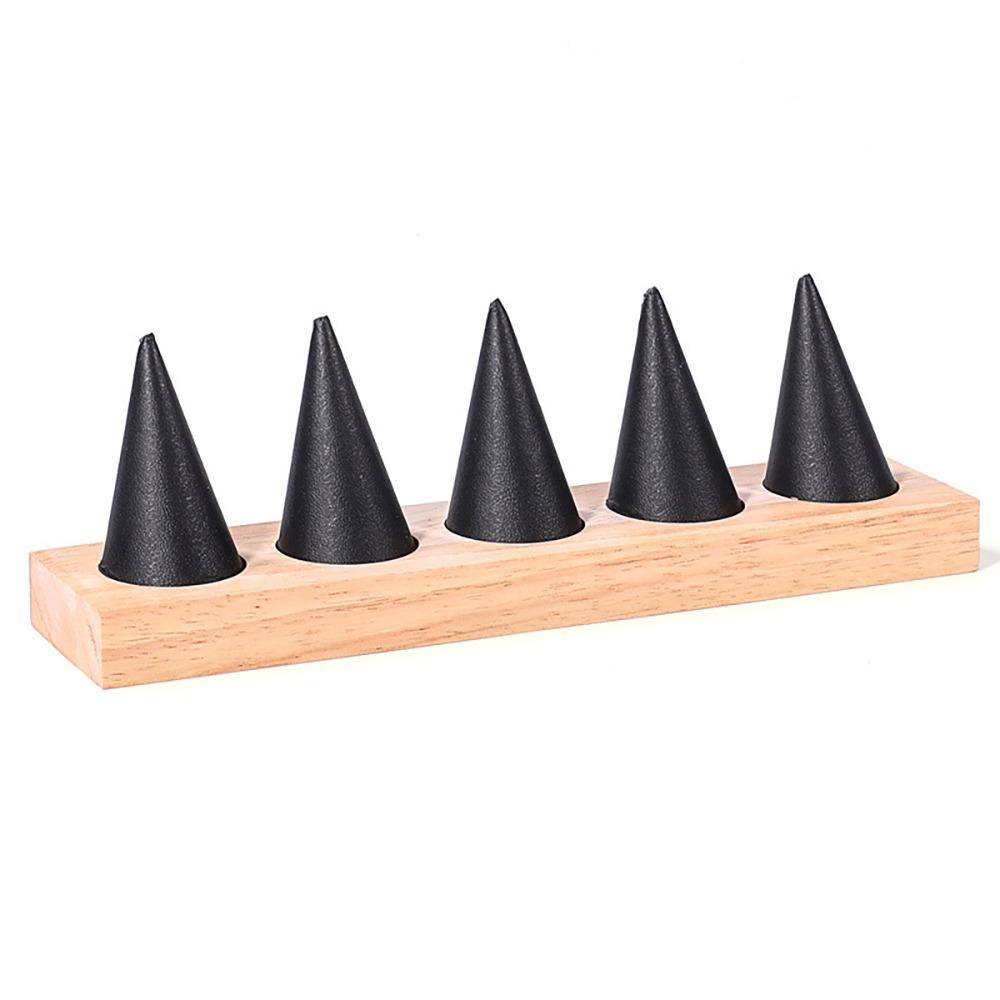 Jewelry Display Cone Shape Rings Holder Storage Rack Wooden Rings Organizer Girls Women