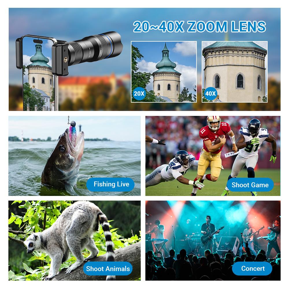 20-40x Zoom Smartphone Lens Glass Optics Digital Camera Lenses Dual Zooms Telescope Universal Telephoto Phone Camera Lens