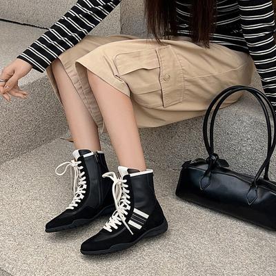 Женские ботинки большого размера 2025 осень-зима новые тонкие эластичные ботинки универсальные шнуровка повседневные спортивные короткие ботинки ботинки Мартин