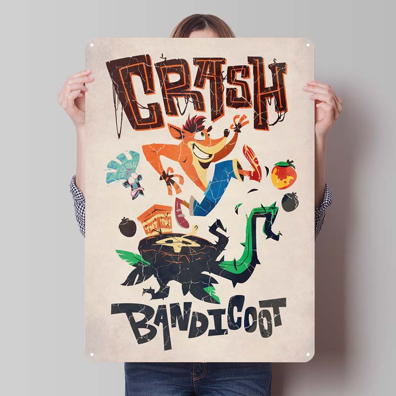Постеры Crash Bandicoot Классическая игра Металлические таблички Настенное искусство Мурал На заказ Жестяные таблички для геймеров Украшение игровой комнаты Ретро