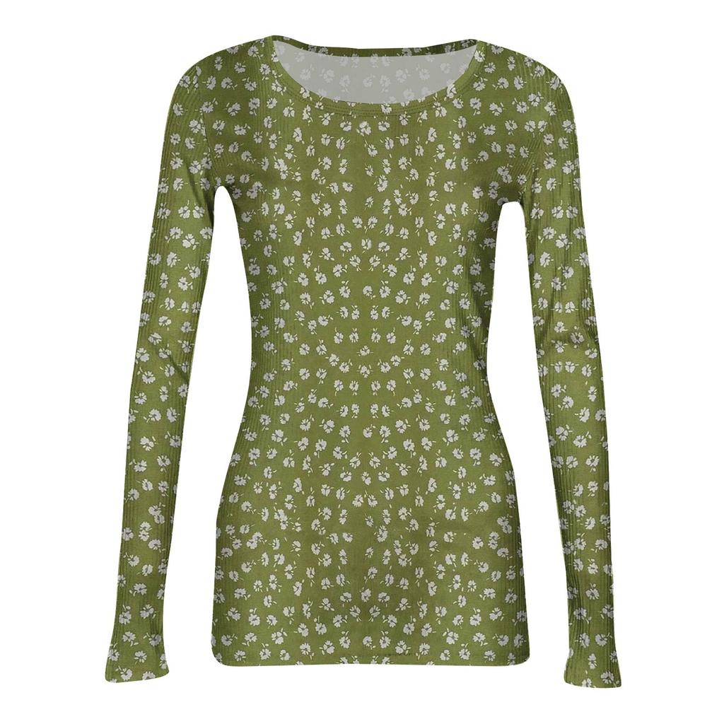 Женская футболка с облегающим низом, модная повседневная с градиентным принтом, пуловер с круглым вырезом и длинными рукавами