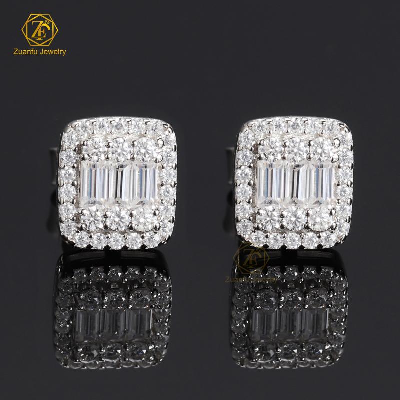 925 Silver Jewelry Mens Iced Out Earrings 14k White Gold Hiphop Screwback Cushion Cluster VVS Moissanite Stud Earrings