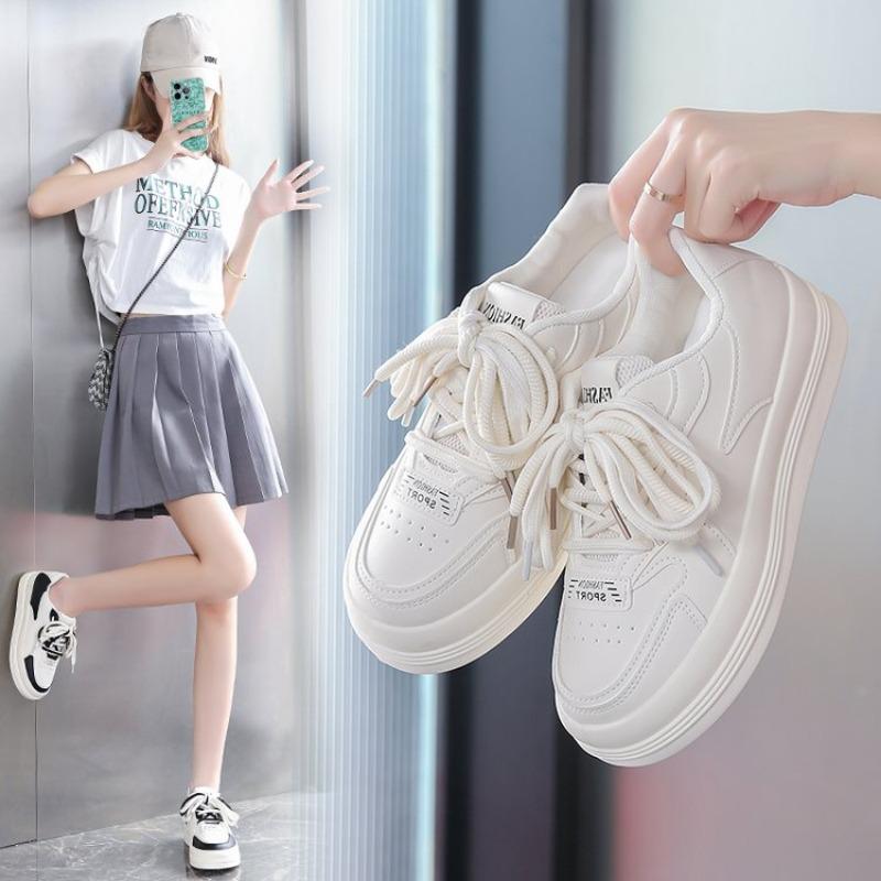 Белые женские кроссовки на платформе со шнуровкой и толстой подошвой из вулканизированной кожи, женские дышащие кроссовки для бега из искусственной кожи