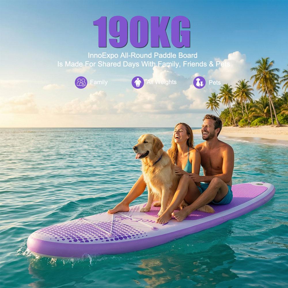 Inflatable Stand Up Paddle Board InnoExpo IE70F 335cm Purple 190KG Max Load Full Accessories SUP Board for Beginner Family