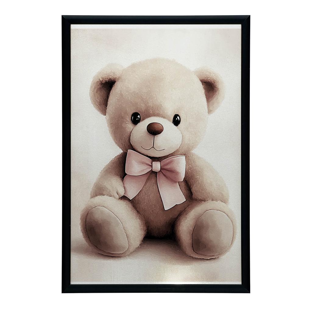 Plakat Uroczy Miś W Różowej Muszce Plakat Uroczy Miś W Różowej Muszce, 70X100 Cm, Rama Drewniana Ciemny Brąz, Papier Matowy 230 Gsm