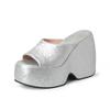 Mules Polyurethane Summer Size 43 Women Platform Super High Heels Women Peep Toe Slip On Waterproof Sandals