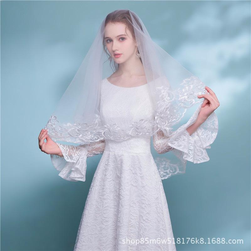 Wedding Accessories Short Wedding Veil White Ivory One Layer Bridal Veil Appliques Lace Edge