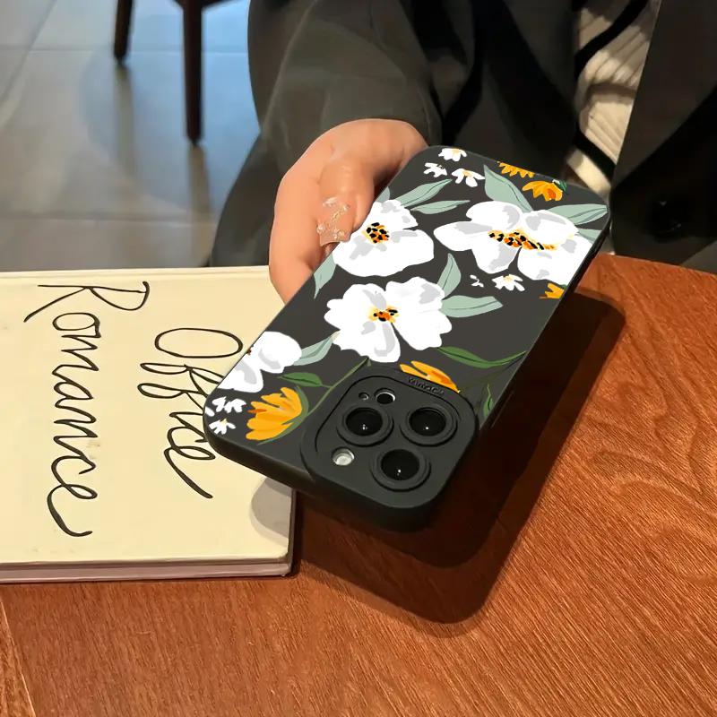 Luxury Floral Flower Silicone Phone Case For iPhone 16 15 14 Plus 13 Pro Max 12 11 X XS XR 7 8 16 Plus SE Shockproof Soft Cover