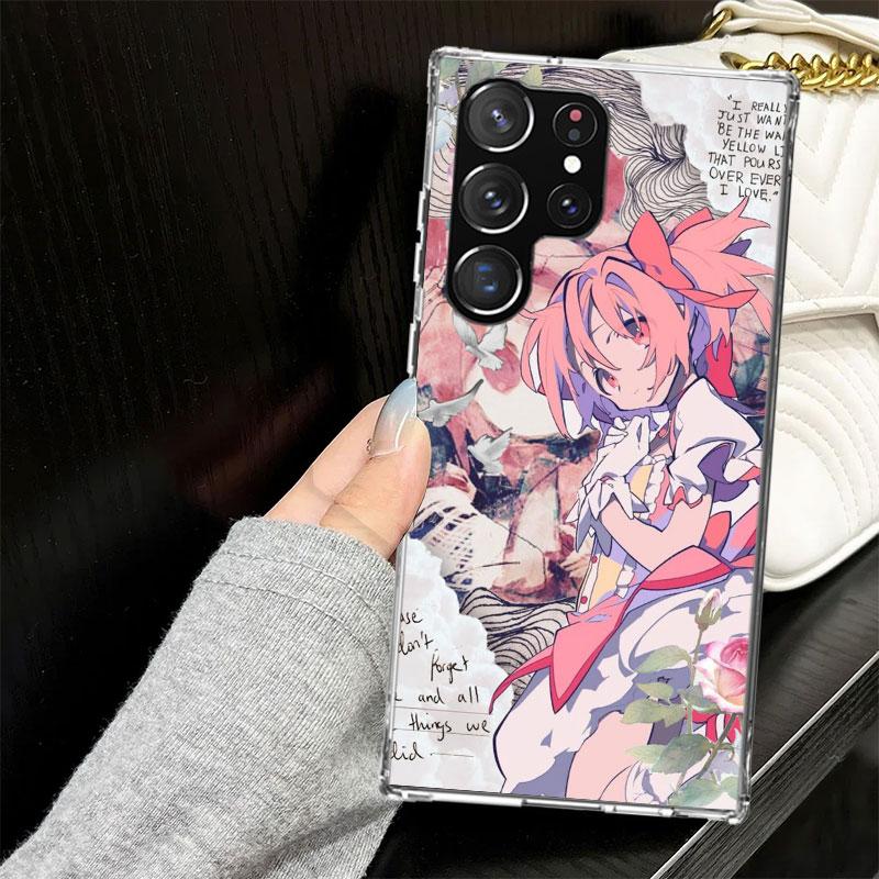 Чехол для телефона Samsung Galaxy с персонажами аниме Madoka Magica, для моделей S25 S24 S23 S22 Ultra, мягкая накладка, S25 Edge S21 Plus S20 FE S10 +, Черный чехол