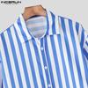 INCERUN Plus Size Men Casual Lapel Neck Long Sleeve Striped Loose Office Shirts