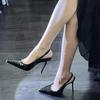 Сексуальные французские новые черные туфли на высоком каблуке женская мода туфли-лодочки тонкий каблук острый носок неглубокий вырез задник открытый универсальная обувь
