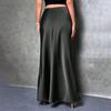 Women Fishtail Skirt High Waist Solid Color Smooth Surface A-Line Maxi Skirt