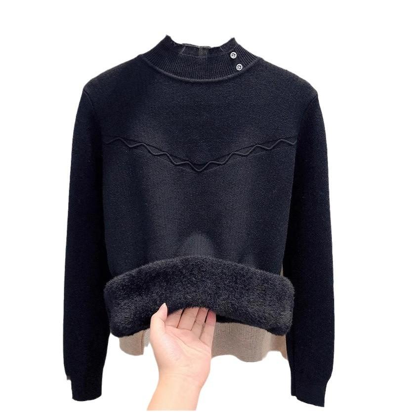 Женский свитер Осень/Зима Плюшевый Теплый Свитер Стильный Повседневный Полувысокий Воротник Вязаный Свитер