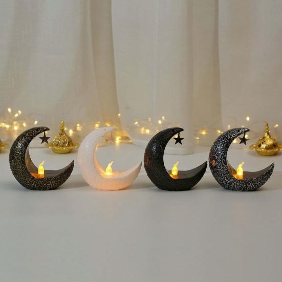 Star Moon Shape Candlestick Candle Lamp EID Ramadan Mubarak Candle Holder Candlestick with LED Light Festive Decoration