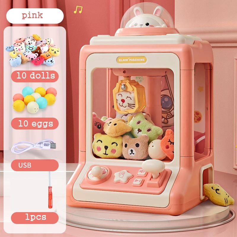 Automatic Doll Machine Toy For Kids Mini Cute Cartoon Coin Operated Play Game Claw Crane Machines With Light Music Children Toys
