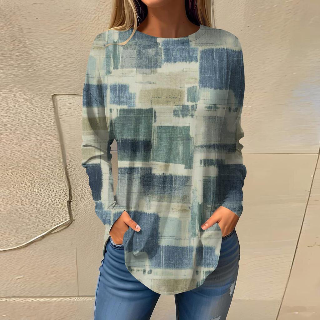 Футболки для женщин, осенний повседневный модный топ с длинным рукавом, пуловер с принтом, топ