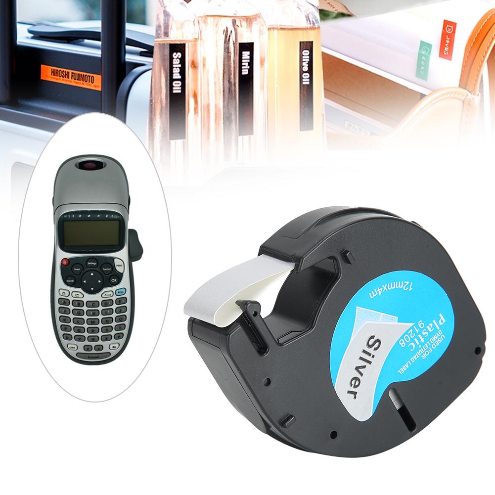 Лента для этикеток 12 мм с серебряным фоном и черными буквами, аксессуары для этикетировочной машины 91208