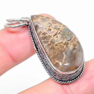 Подвеска из серебра 925 пробы Fossil Coral, ручная работа, 2,01 дюйма y7k71
