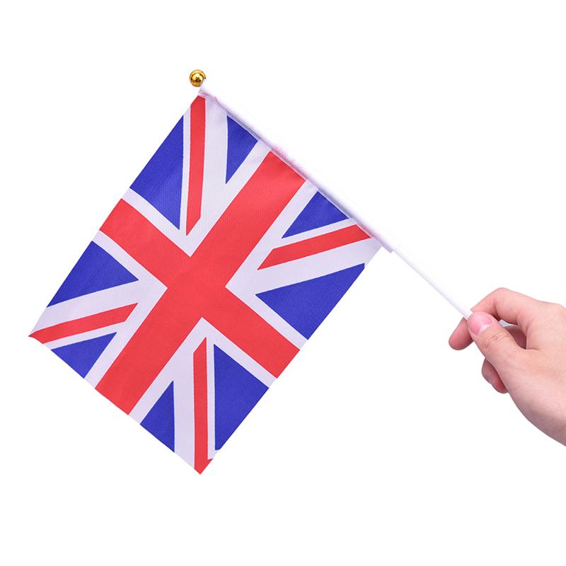 10Pcs Hand Held Wave Union Jack Flag Party Celebration Britain Uk Banner + Pole