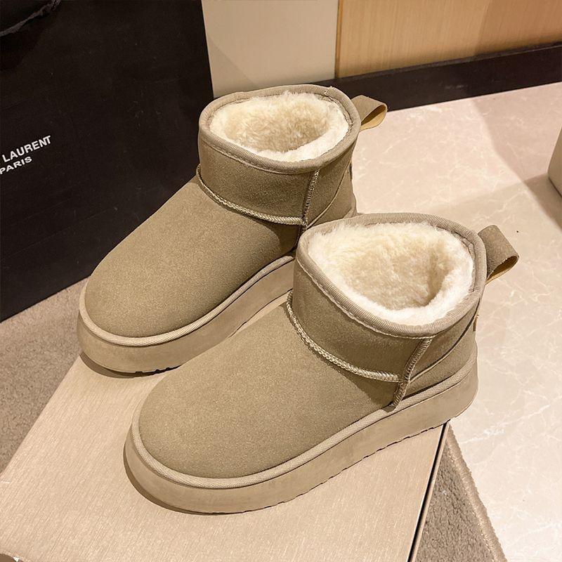 Флисовые сноубутсы женские, зимние, на толстой подошве, новые, с интегрированным мехом, короткие, утепленные, нескользящие, хлопковые туфли