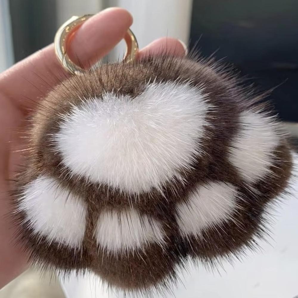 Fluffy Faux Fur Keychain Cute Doll Plush Car Key Ring Kawaii Cat Paw Keychain New Year Gift