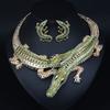 Vintage Exaggerated Crocodile Necklace Earrings Set with Diamond Personalized Collar Women's Accessories