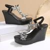 Silver Glitter Butterfly Decoration Straps Sandals Women 2025 Summer Chunky Platform Wedge Heels Shoes Sexy Black Party Shoes