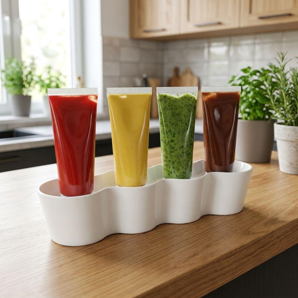 4 Slots Condiment Tube Rack Wave Shaped Pantry Squeeze Tube Box For Kitchen Fridge Door