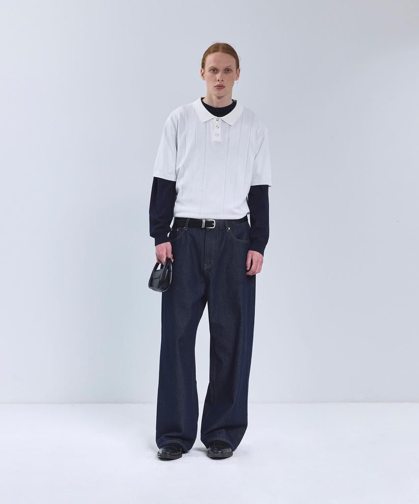 IRONYPORNO WHITELINE 86-Iro354 Multi-Stripe Snap Collar Short Sleeve Knit White