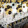 1PC Matte Black Gold Graduation Tablecloth Waterproof Plastic Table Cover for College Banquet, School Celebration  Party Decor