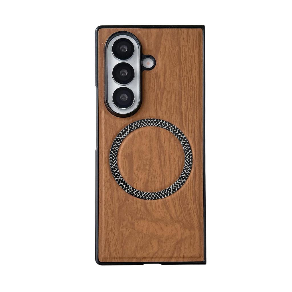 Совместимый магнитный чехол для телефона Samsung Z Fold с текстурой дерева