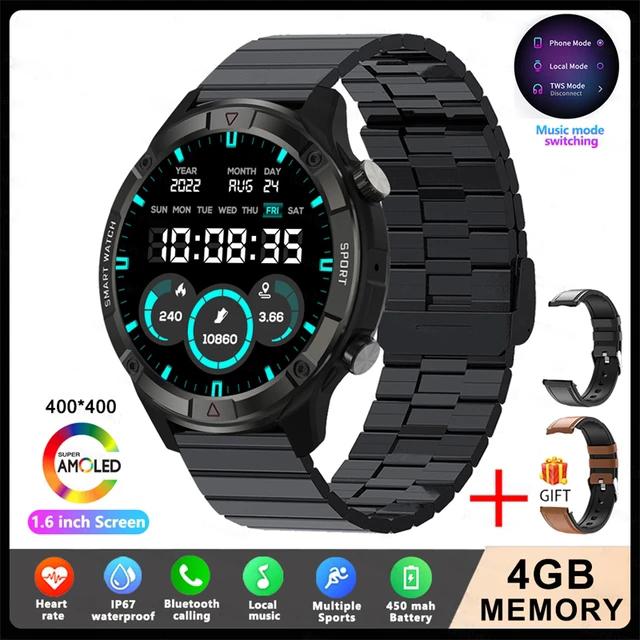LUCKYSTART Smart Watch Men 2024 Новые спортивные часы с дисплеем 1,6 дюйма AMOLED, 4G ROM, голосовые вызовы, локальная музыка, водонепроницаемые мужские умные часы