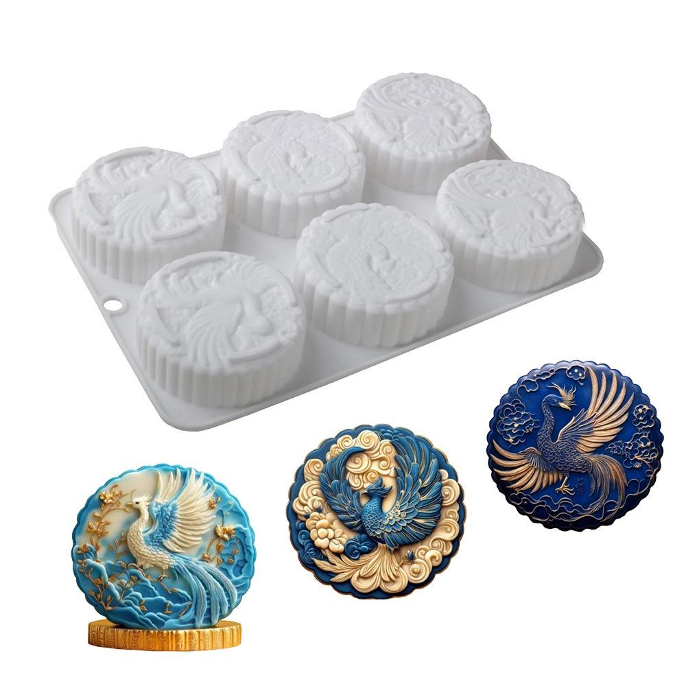 Silicone Auspicious Clouds Mooncake Mold 6 Cavities Mung Bean Cake Mold Soap Mold Kitchen