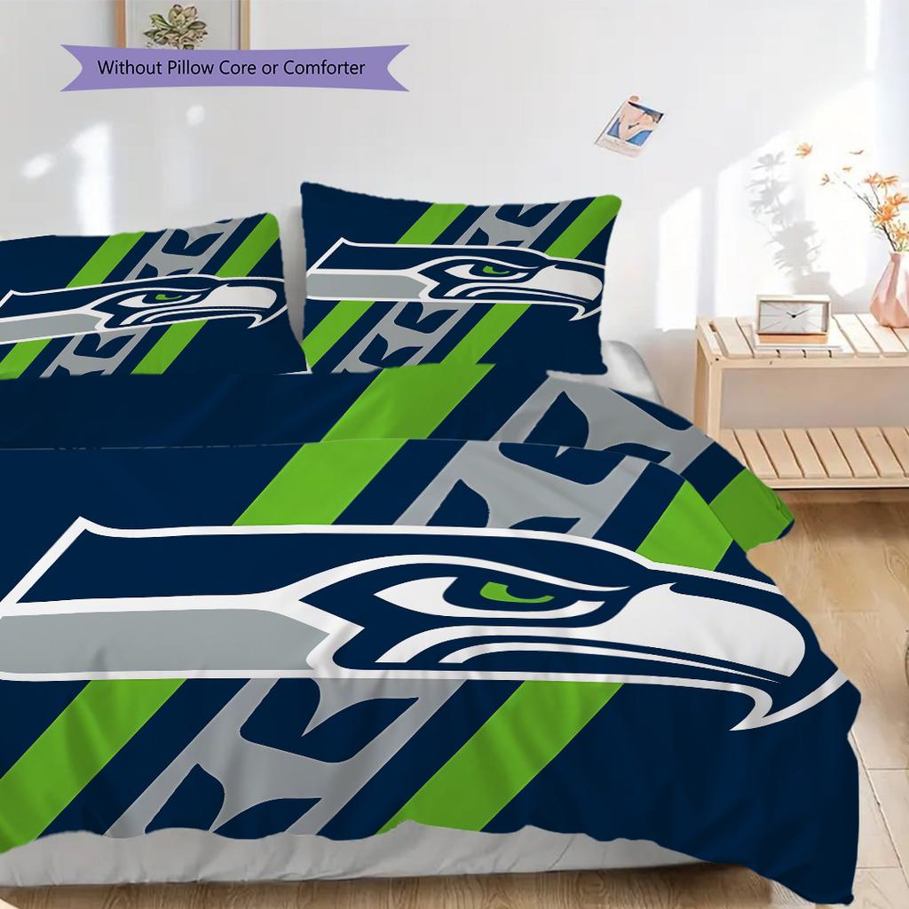 Постельное белье с узором Seattle Seahawks Комплект одеял Покрывало Наволочка Домашний Декор Подарок на День Рождения (1 пододеяльник + 2 наволочки, без наполнителя)