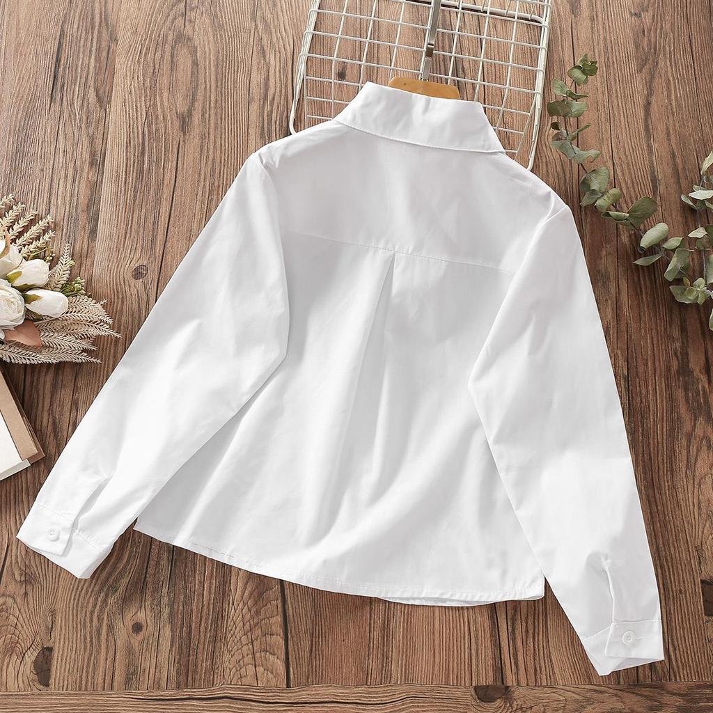 Школьная рубашка для подростков, блузка для девочек, хлопковые топы, кружевная детская одежда с длинными рукавами, весенне-осенняя одежда для маленьких детей, 6, 7, 10, 14 лет