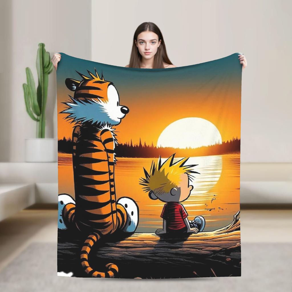 Airplane Travel Calvined and Hobbes Throw Blanket  Flannel Bedspread For Couch Chair Sofa Bed Novelty Sofa Bed Cover