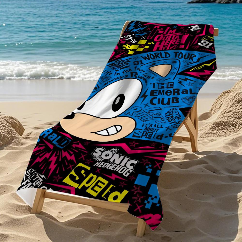 Полотенце для детей Соник Ёжик Speed S-Sonic, из микрофибры, быстросохнущее, песозащитное, для бассейна, пляжа, плавания, для мальчиков и девочек