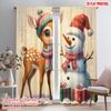 2pcs,2D Plane Printing Popular Curtain Panels Cute Deer Snowman Christmas Gifts_a Polyester Easy Install (without Rod) Home