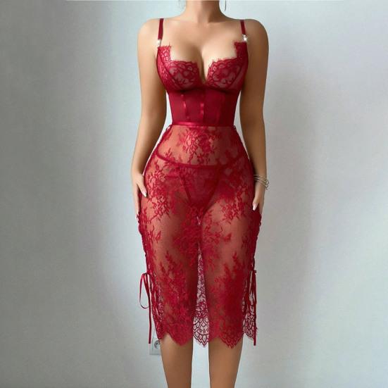 Сексуальное кружевное платье-бэбидолл для женщин, прозрачная сетчатая сорочка, одежда для сна с боковым разрезом, V-образным вырезом, ночная сорочка для медового месяца, годовщин