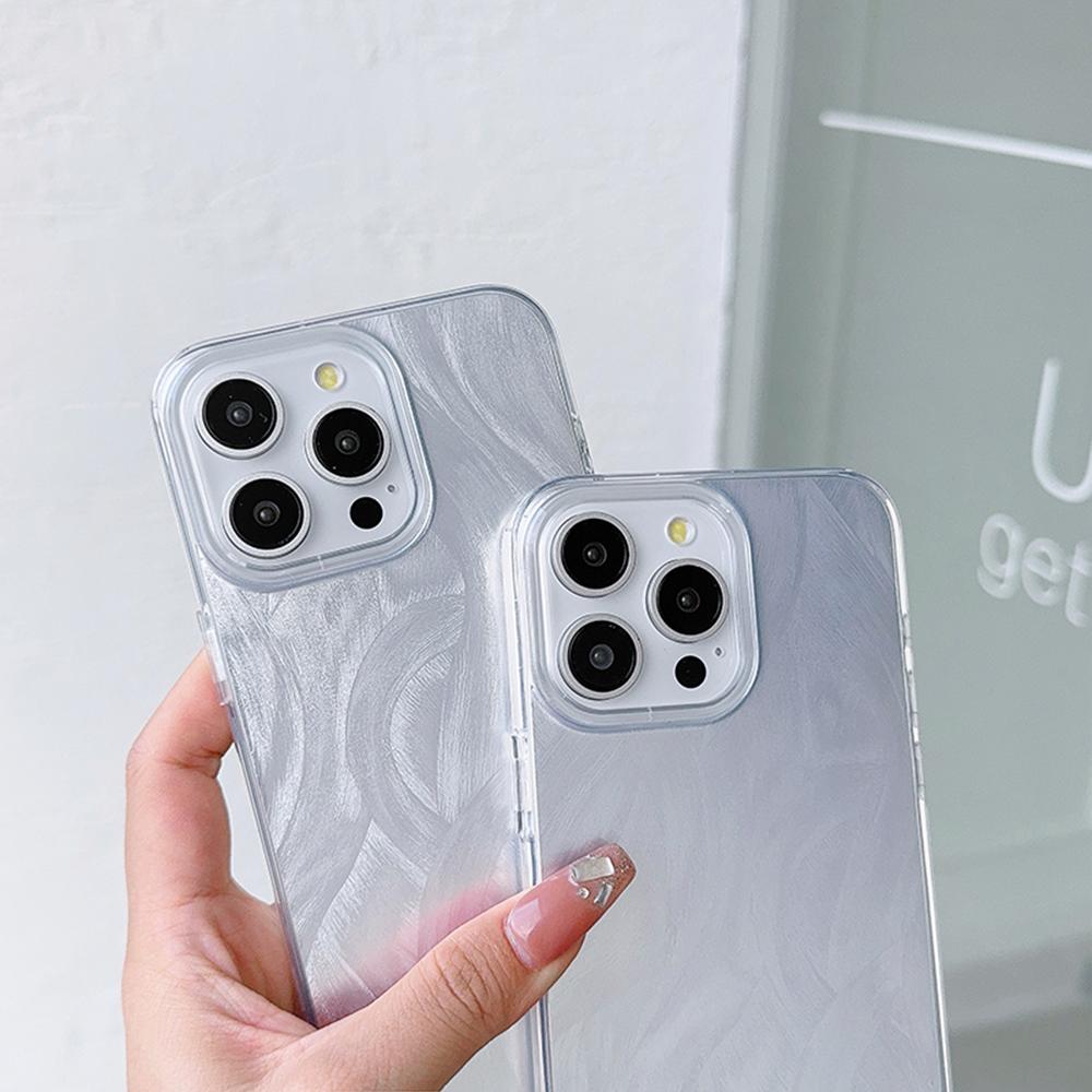 Чехол с прозрачной рамкой для Samsung S25 S24 Ultra A23 A55 A05s S21 FE iPhone 16 13 Pro Max Xiaomi Redmi Note 13 с текстурой перьев из шифона и серебряным покрытием