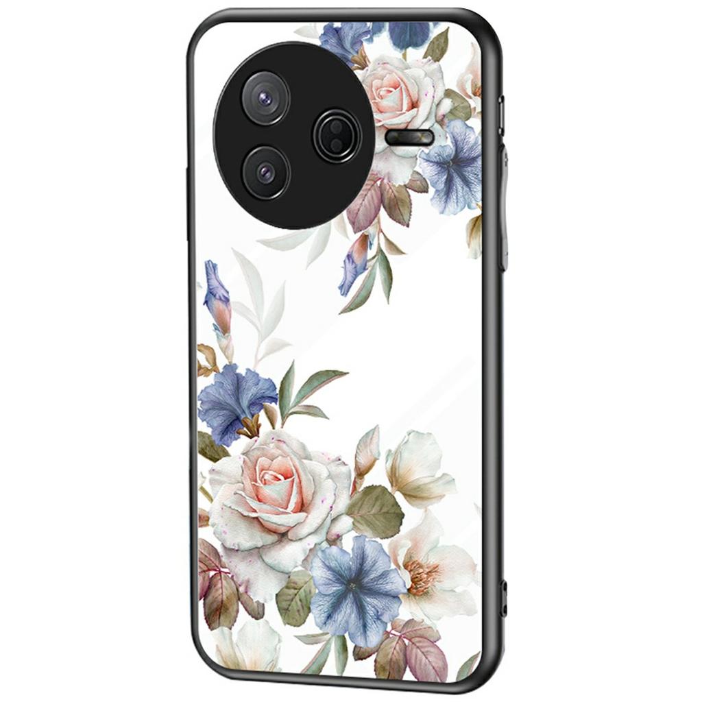 Для Xiaomi Poco F7 Pro 5G/Redmi K80 5G Чехол с цветочным узором TPU+Закаленное стекло Защитный чехол для телефона