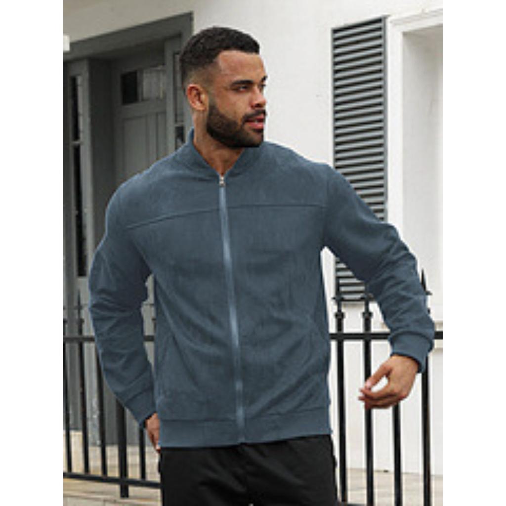 Autumn Suede Solid Color Men's Zipper Jacket Casual Retro Long Sleeved Cardigan Jacket Men's