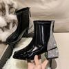 Fashion Autumn Women Ankle Boots Platform Rhinestone Square High Heel Ladies Short Boots Elastic Zipper Women's Fashion Boots 2024 New