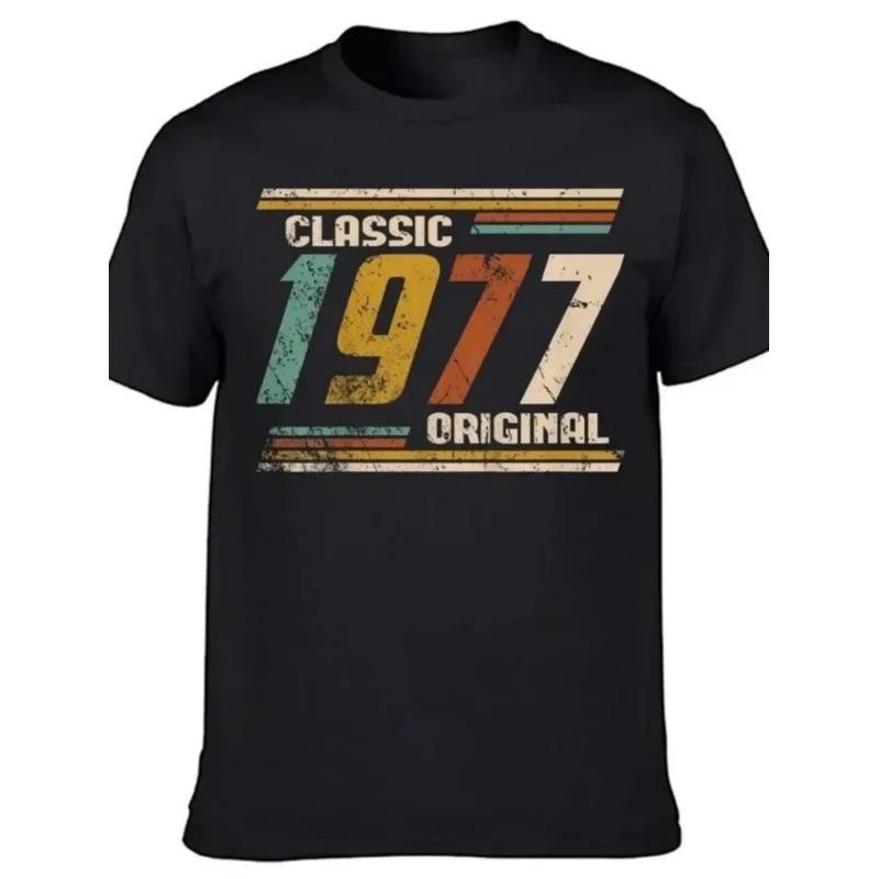 Men'S Vintage 1977 Retro Graphic T-Shirt - 70s Nostalgia Cassette Tape & Bold 1977 Print, Distressed Retro Streetwear, Comfort Fit Short Sleeve Round