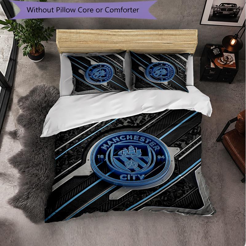 Manchester City Pattern 3 Pieces Bedding Set Soft Microfiber Duvet Cover with Pillow Cases for Bedroom