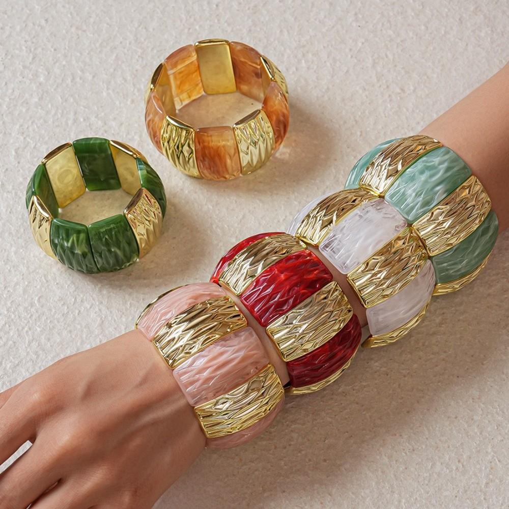 Bohemian Acrylic Bangle Smudging Retro Hand Ring Creative Irregular Wide Bracelet Decoration